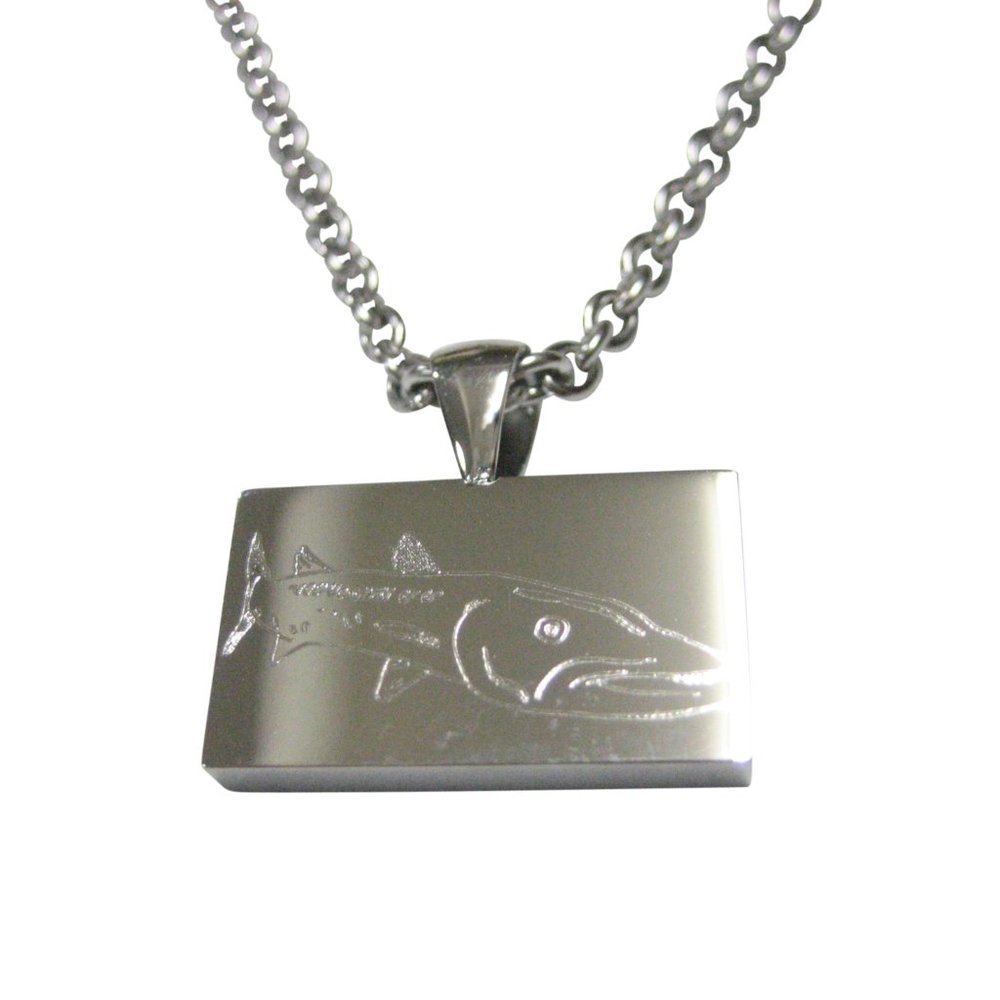 Silver Toned Rectangular Etched Barracuda Fish Pe… - image 1